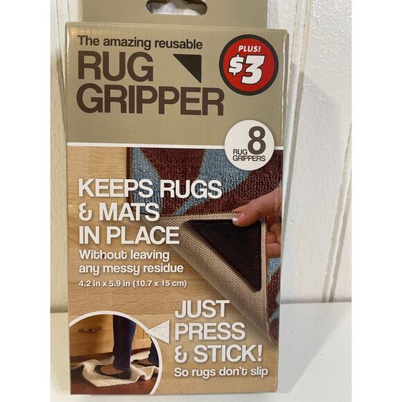 Ruggies Reusable Rug Gripper 8 Pk Stopper Washable Carpet Floor Mat Blk No-Slip - Picture 1 of 6